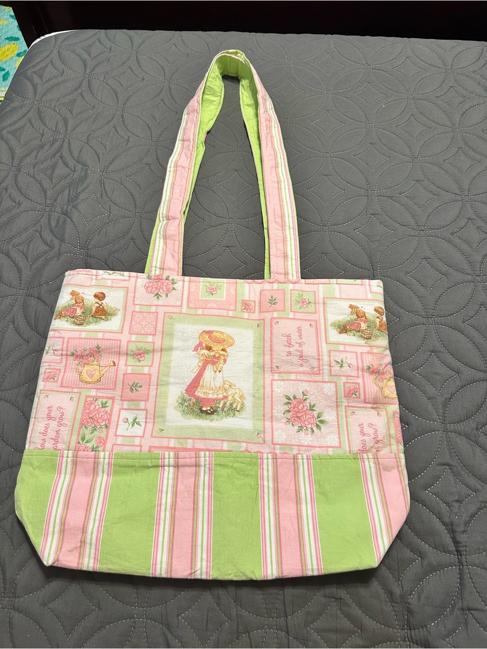 LITTLE BO PEEP & JACK & JILL Fabric Pink Washed Fabric handmade tote
